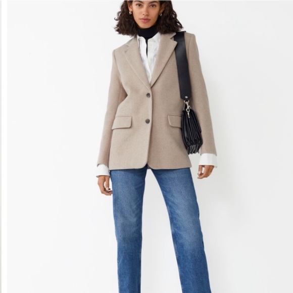 NWT, & Other Stories Cult Oversized beige Wool Single Breasted Blazer, Size 10 - Picture 5 of 14